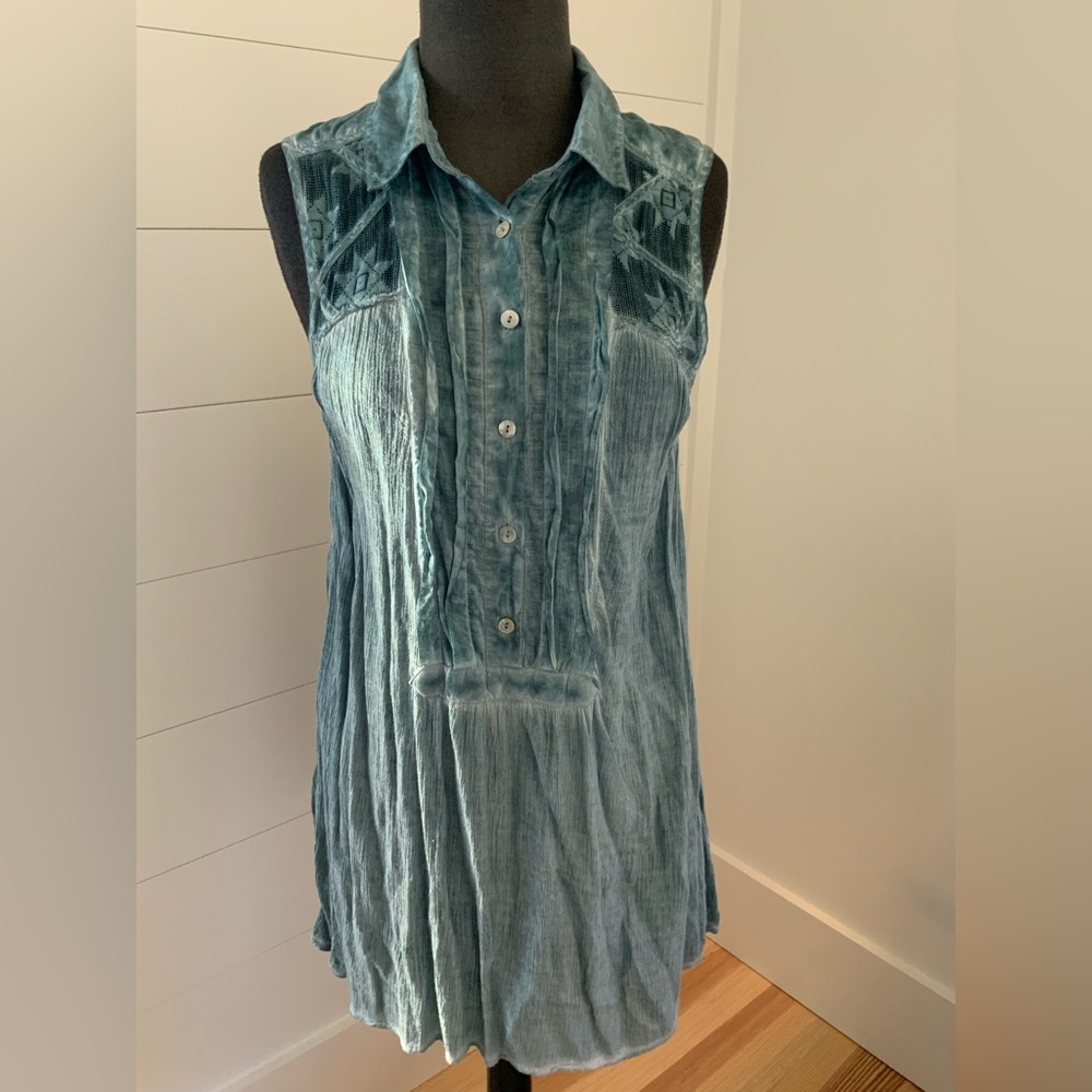 Free People Green Sleeveless Blouse